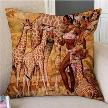 Картина маслом Сексуальная девушка женщина дикие животные искусство домашний декор диван наволочка Винтаж Ретро Экзотический стиль льняная диванная подушка