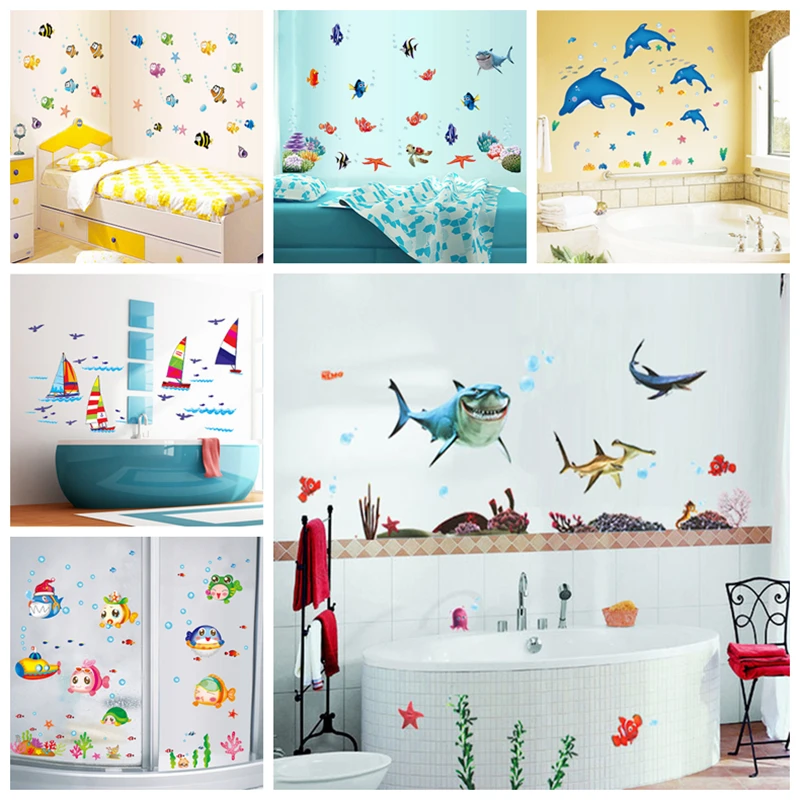 Zs Sticker Waterproof Wall Sticker Wall Decal Adhesive Home Decor Art Mural Bathroom Fish Kids