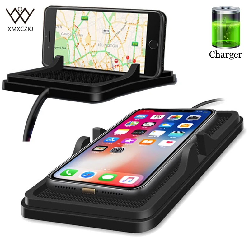 

Qi Wireless Charger Holder 2-in-1 For iPhone X 8 Samsung S8 S7 Pad Car Anti Slip Silicone Mat Dashboard Phone Holder