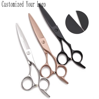 

C9123 6" 17cm 440C Engraving Logo Micro Sawtooth Cutting Shears Normal Scissors Hairdressing Scissors Professional Hair Scissors