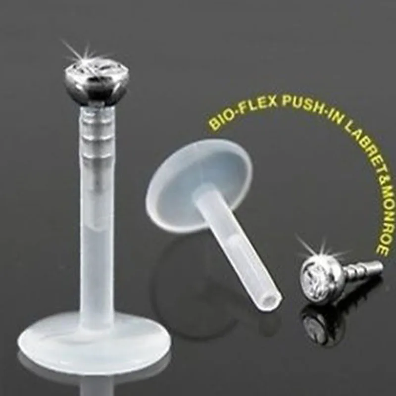

Wholesale 30pcs/lot Clear Crystal Acrylic Lip Stud PTFE UV Labret Ring 16G Bioplast Lip Piercing Bar Body Jewelry