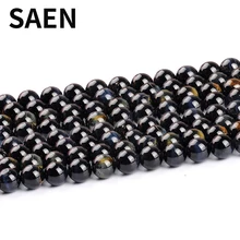 SAEN Natural Tiger’s eye stone Round Shape Blue grey Natural Stone Beads For Jewelry Making 4 6 8 10 12 mm fashion Wholesale