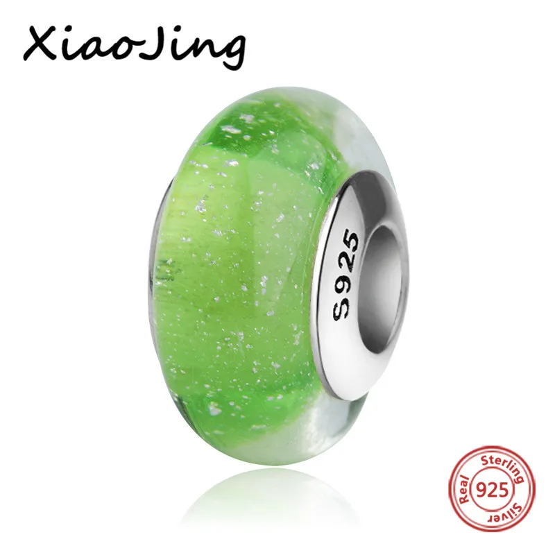 

fit authentic European bracelet green sparkling Murano glass beads diy flower charms 925 sterling silver jewelry making for gift