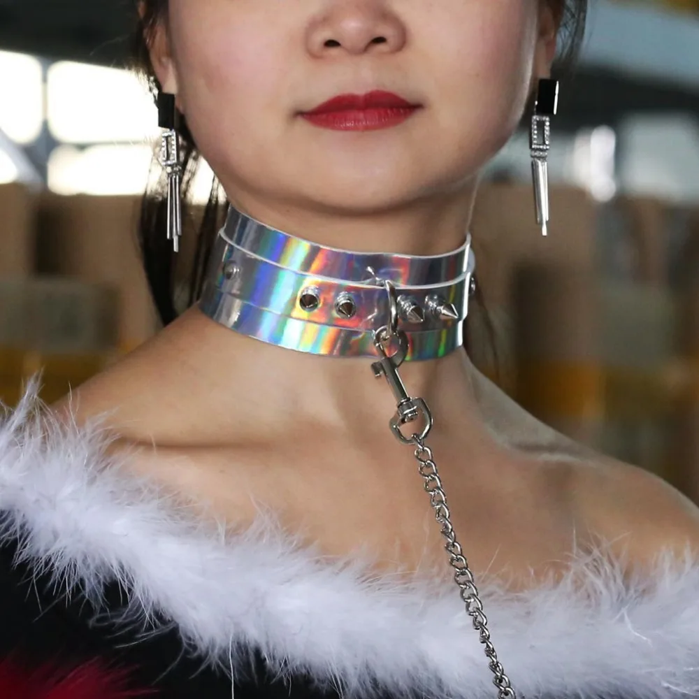 New 2018 Sexy Choker Collar Long Chain Silver Rivet leather choker Bondage Goth jewellery women gothic necklace punk jewelry New 2018 Sexy Choker Collar Long Chain Silver Rivet leather choker Bondage Goth jewellery women gothic necklace punk jewelry