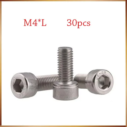 30 шт. M4 * 6/8/10/12/16/20/25/30 DIN912 m4 Шестигранная головка из нержавеющей стали винт болты