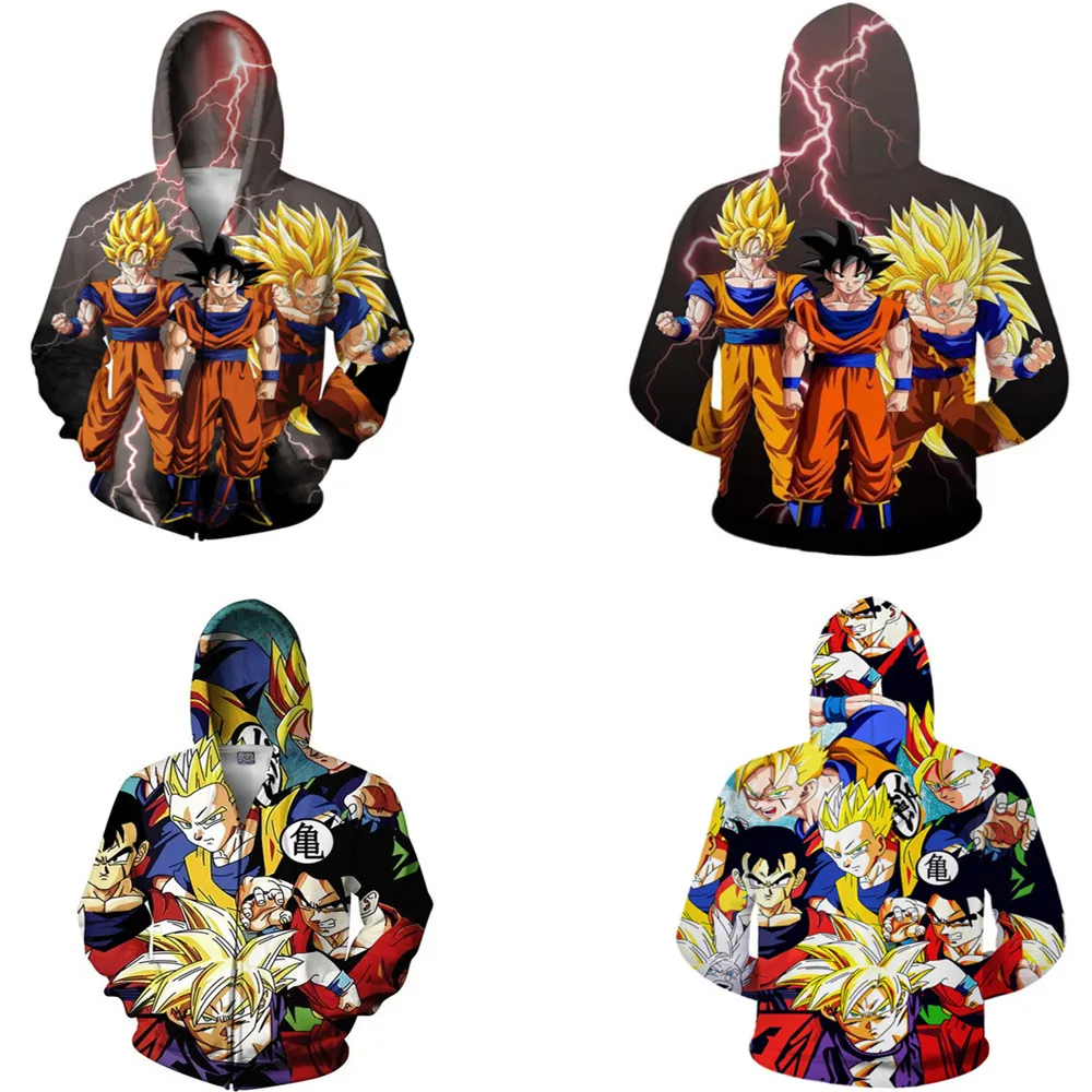 

Japan Anime Dragon ball z Costume Sun Wukong Sweatshirts Cosplay European and American 3D Printing zipper Jacket Hooded sweater