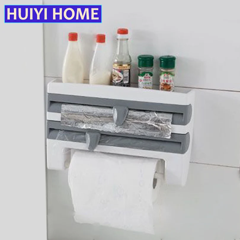 

HUIYI HOME Roll Paper Storage Rack With Cling Film Box Kitchen Organizer Spice Holder EGN111