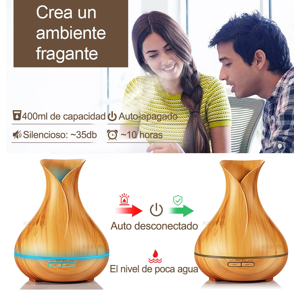  400ml Electrical Essential Oil Diffuser Dark Wood Grain Ultrasonic Aroma Cool Mist Humidifier with 
