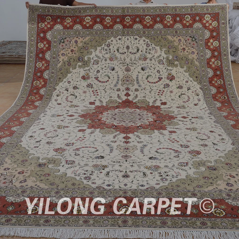 Традиционные персидские восточные шерстяные коврики Yilong 10 'x 14' бежевый