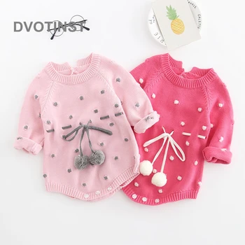 

Dvotinst Newborn Baby Girls Clothes Knit Crochet Full Sleeves Bodysuit Dot Cherries OutfitsToddler Jumpsuit Clothing Costume