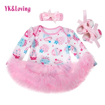 

Newest Fashion Newborn Clothing Sets Long Sleeve Baby Girl Dresses Ice Cream Rompers Tutu Dress Gift 3pcs Infant Clothes Z532
