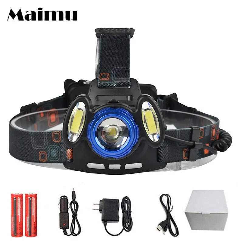 

Maimu Bright USB LED Headlamp T6 Led+2 COB solar Light Headlight 4 Modes 18650 Cycling headlight Rechargeable Zoom Headlamp D17