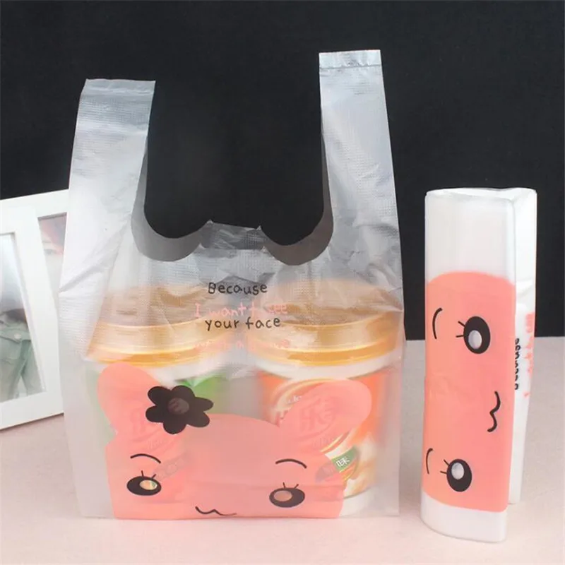 

50pcs Disposable bear shopping bag Retail Supermarket Grocery With Handle Food Packaging Plastic bags