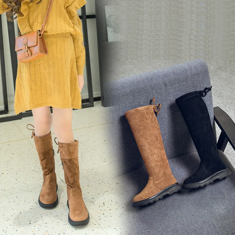 

Genuine leather 2018 autumn and winter new children's boots girls over the knee long boots plus velvet warm children's boots