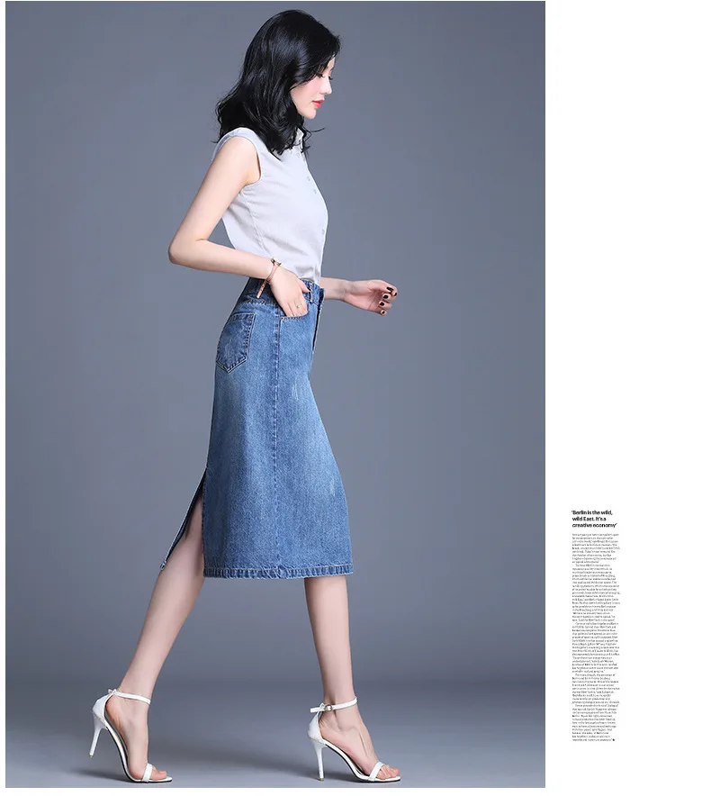 Летние простые милые корейские женские юбки ковбойские тонкие юбки с дырками женские джинсовые юбки OL длинные облегающие высококачественные