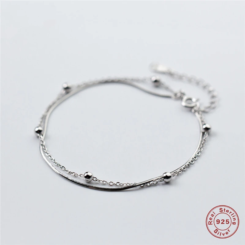 

Luxury Real 925 Sterling Silver Bracelet for Women Double Layer Beads Charm pulseras Girls Girlfriend Gift Jewelry Z4