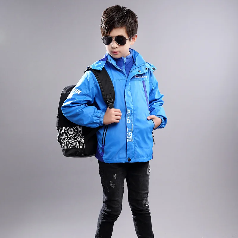 Куртка для пеших прогулок для мальчиков; детская ветровка с отстегивающимся верхом на весну и осень; бархатная Детская куртка - Цвет: Синий