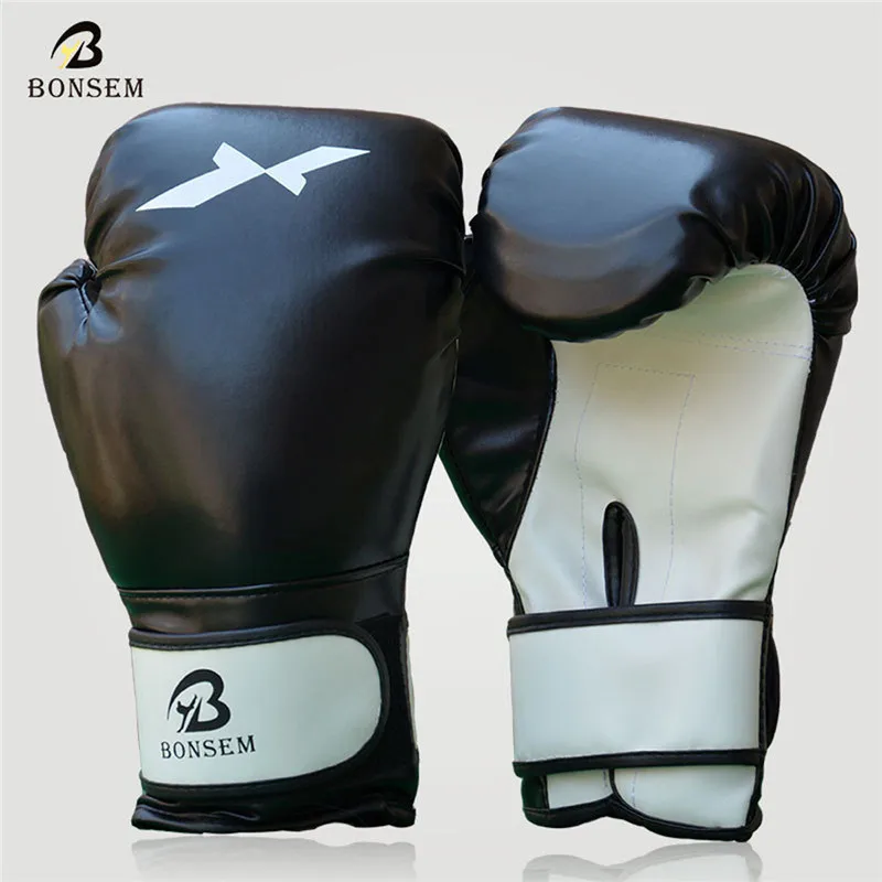 BONSEM Leather Adult Glove Punching Mitten Muay Thai Boxing Gloves