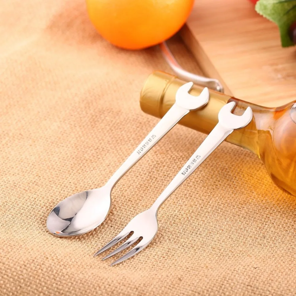 

Kitchen Food Pick Stainless Steel Coffee Dessert Spoon With Wrench Shape Handle Tableware Multifunctional Home Kitchen Fork Tool