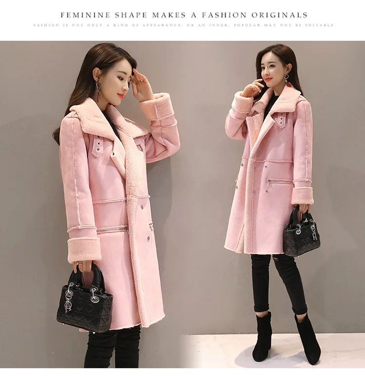 AYUNSUE, зимняя женская куртка, розовое длинное пальто, женская парка, корейские куртки для женщин, пальто из искусственного меха ягненка, парки Mujer KJ771