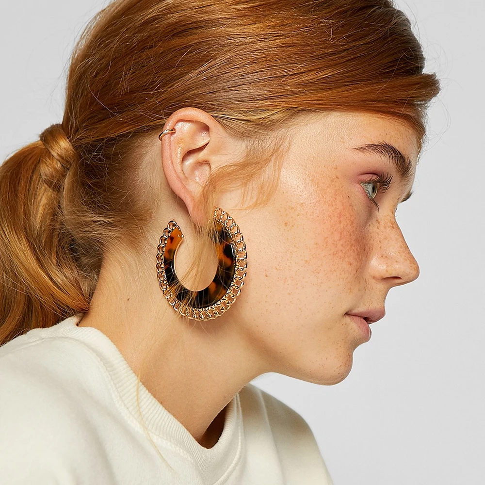 Vintage-Or-M-tal-Ronde-de-Baisse-Boucle-D-oreille-Pour-Les-Femmes-caille-Acrylique-Big