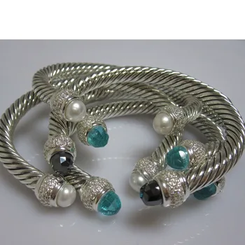 

Sterling Silver Jewelry 7mm Aqua Chalcedony Cable Bracelet Brand Jewelry Prasiolite Smoky Quartz Turquoise Women Bracelet