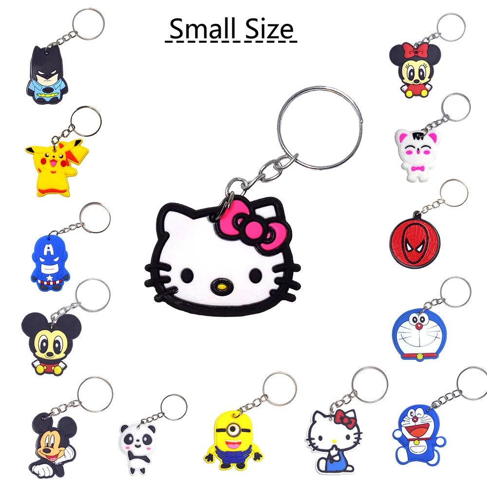 

SUTI cute Anime Silicone pikachu hello cute kitty keychain Key chain Cartoon batman Spider Man cute key ring surper man keyring