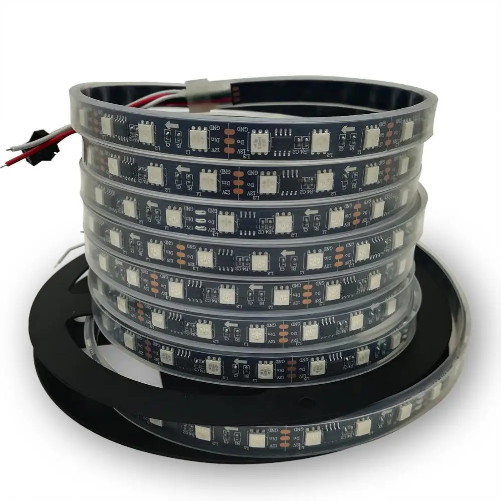 

rgb led stripe WS2812 IC 5V led strip 5m rgb 5050 Addressable WS2811 DC12V 2811 IC RGB Smart LED Pixels Strip Black PCB