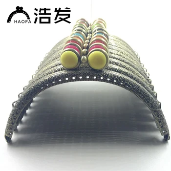 

10pcs 12.5cmDIY Bag Metal Clasp Half Round Carved Floral Pattern Edge Colorful Lace Candy Round Cake Head Buckle Purse Frame