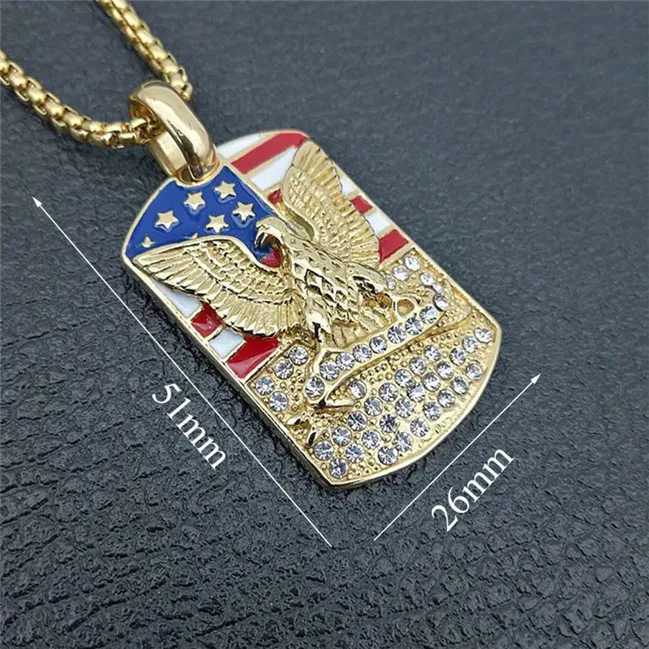 XL1044 Gold Color Кулон в стиле хип-хоп, американский флаг, Орел, 4 размера, цепочка из нержавеющей стали, военный солдат, мужское ожерелье, золотые украшения на шею, Прямая поставка - Окраска металла: XL1044 Gold Color