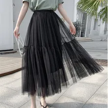 Юбки для женщин Летние Плиссированные Высокая Талия юбка-пачка Бисер фатиновое платье миди сшитые с юбкой в складку из тонкого сетчатого полотна, Big pendulum, юбки Dropship May30