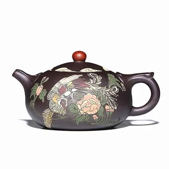 

Handmade Purple Clay Material Teapot Peony Phoenix Pattern Chinese Good Quality Tea Pot For Gift Food Processor Tool Teapot