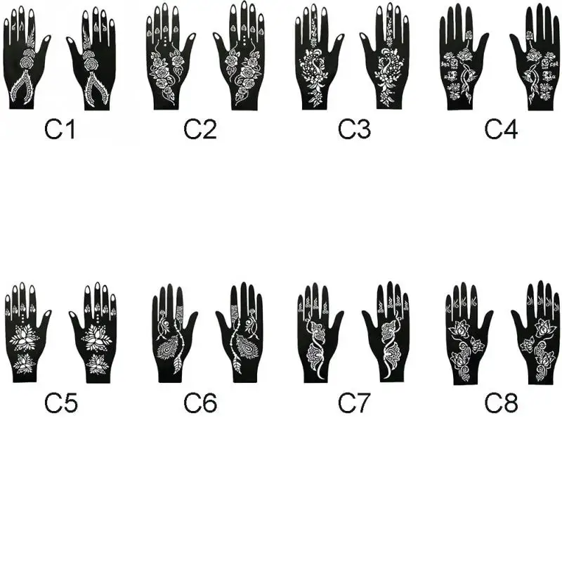 1 пара черный цвет руки хны трафареты 8 шаблон для выбора боди-арт татуировки наклейки использовать тату наклейка на руку 21,5*10,5 см