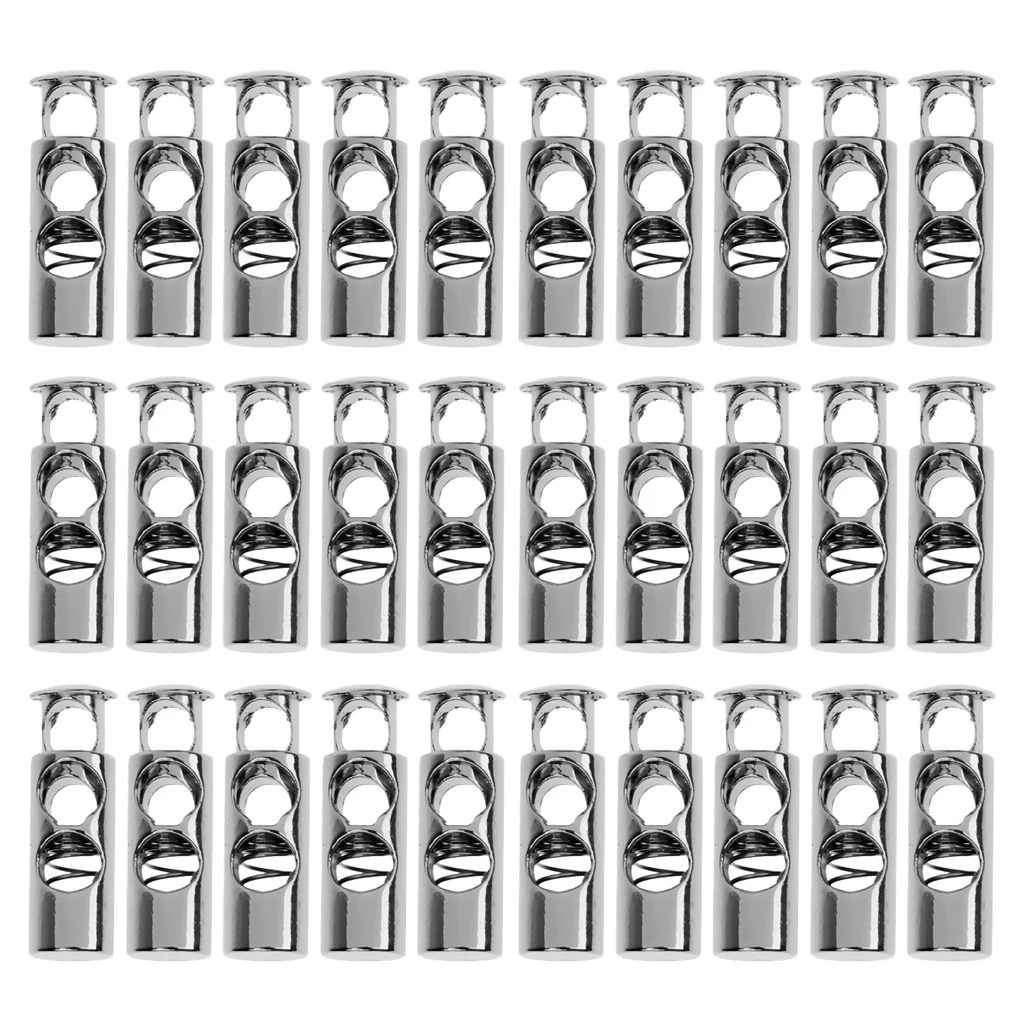 30Pcs Metal Barrel String Cord Locks 2 Hole Toggle Spring Clasp Stop End
