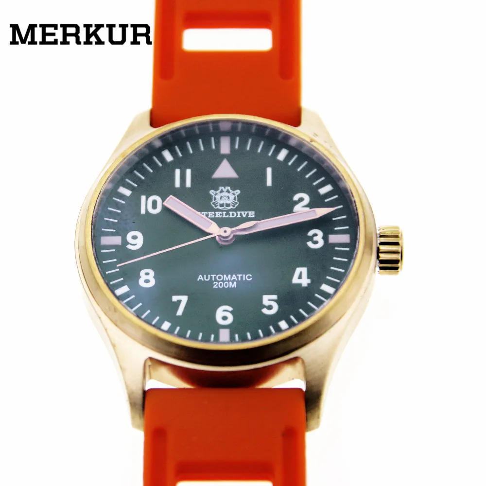 

Pilot Diver Watch Japan NH35 Mvt Mens Automatic Vintage 100m WR Sapphire Pure Bronze Small 39s watch