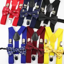 Ceinture à nœud papillon pour enfants, ensemble de bretelles en Polyester pour bébés garçons, bretelles à l'arrière en Y, deux couleurs, élastique réglable