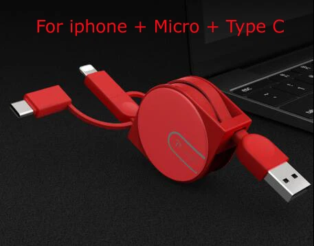 Oatsbasf 3 в 1 USB кабель для iPhone X 6 7 8 плюс 5 5S iPad 2 Быстрая Зарядка Кабели для samsung xiaomi huawei Micro Тип c - Цвет: Red 3 in 1