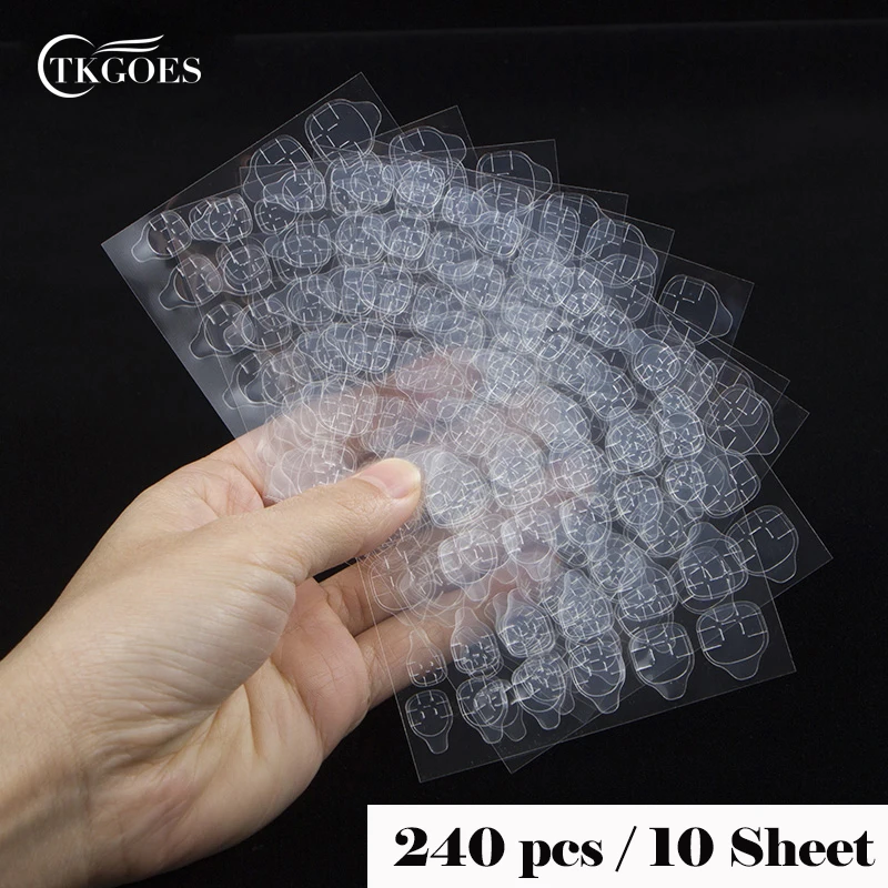 

TKGOES High Quality 5sheet/10 sheets/lot Double-side Glue Sticker Transparent Flexible 240pcs Fake Nail Tips Adhesive Nail Glue