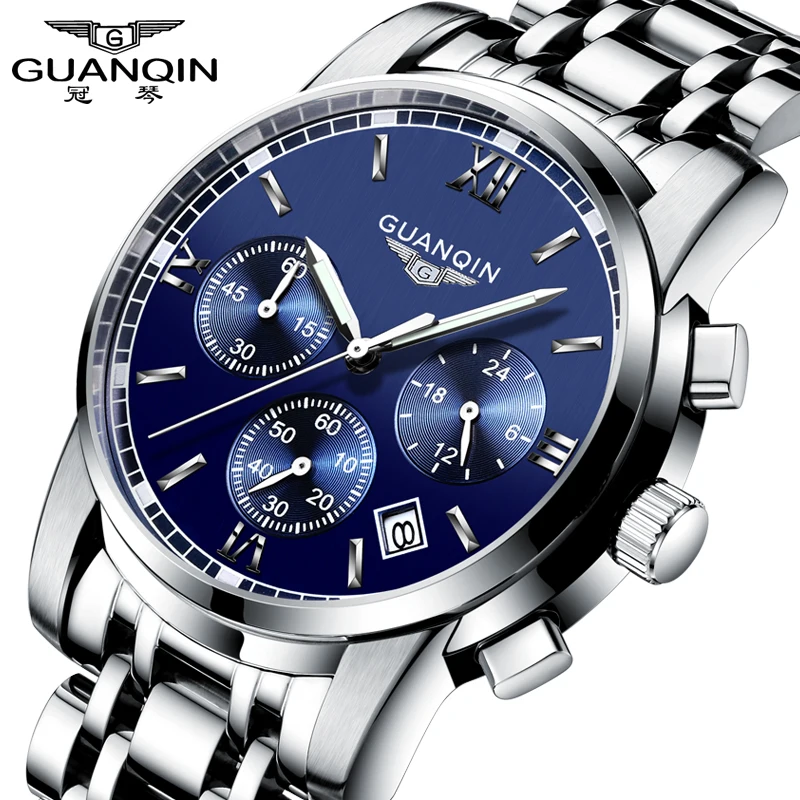 

2018 New Luxury Watch Brand GUANQIN Quartz Watch Men Steel Fashion Clock Male Waterproof Wristwatches With Full Calendar