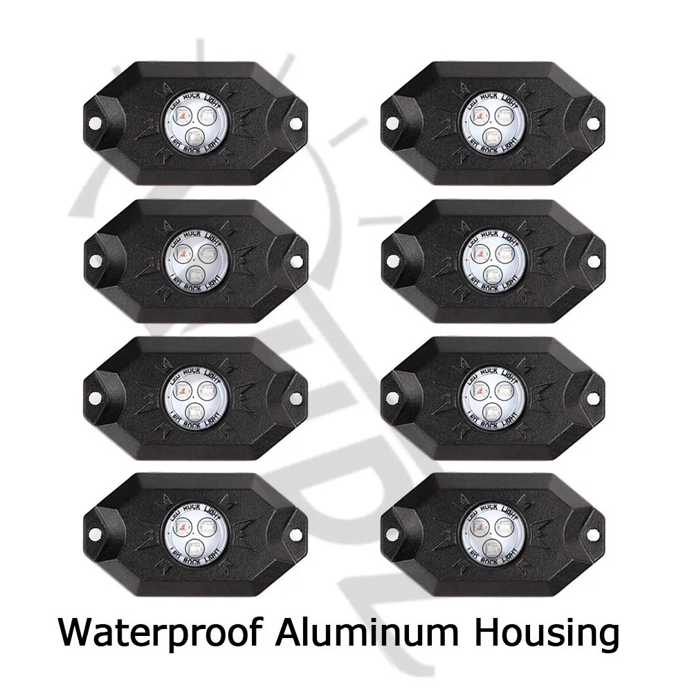Set of 8x Pod RGB LED Rock Lights Wireless Bluetooth Music Flashing Multi Color (8)