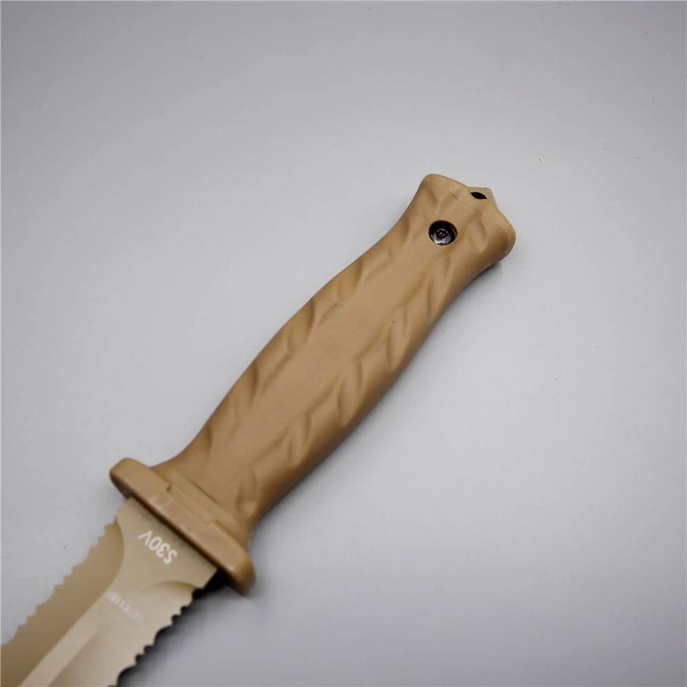 Desert color mini hunting army portable diving knife camping tactical knives fixed 440c blade serrated knife with rubber sheath Desert color mini hunting army portable diving knife camping tactical knives fixed 440c blade serrated knife with rubber sheath