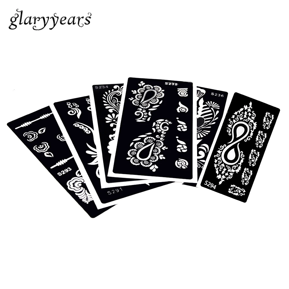6 Pieces Indian Henna Tattoo Stencil Hollow Black Drawing 6 Pieces Indian Henna Tattoo Stencil Hollow Black Drawing