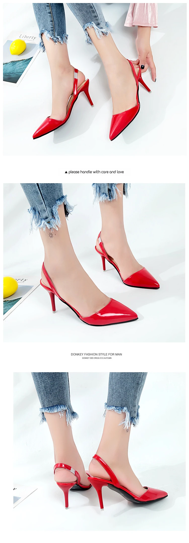 Summer woman High heels shoes Ladies Sexy Pointed Toe pumps Buckle heels dress wedding shoes Thin Heels Zapatos Mujer f026