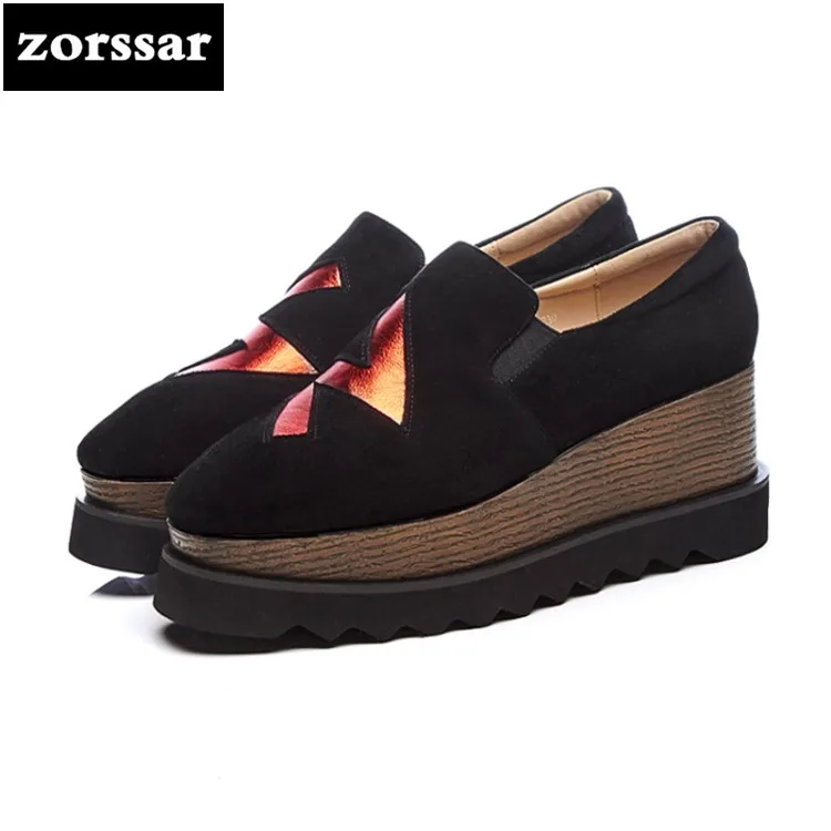 

{Zorssar} 2018 Platform Wedges Shoes 8CM Woman's High Heels Fashion Square Toe Lace Up Platform Heels Casual Women Creepers