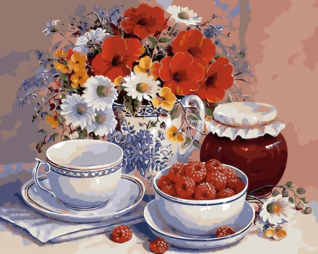 on canvas for wall art picture 2017 diy teacup coloring oil painting