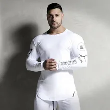 New Fashion High-elasticity Sporting T-shirt Men long Sleeve Fitness T shirt Men’s solid gyms Bodybuilding T-shirt Tee
