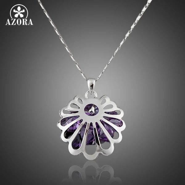 

AZORA Unique Design Bud White Gold Color Stellux Austrian Crystal Water Drop Pendant Necklace TN0045