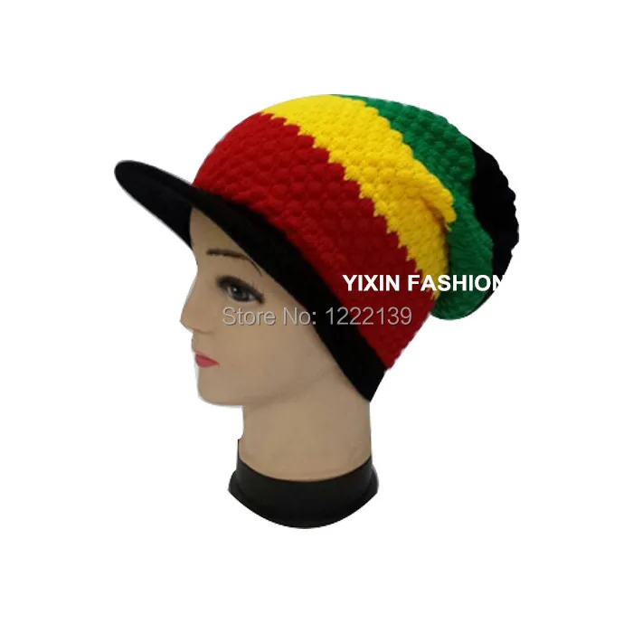 

DHL/EMS Free Shiping 20PCS Unisex Jamaica Marley Reggae Rasta Style Colorful Stripe Visor Cap Baggy Slouch Beanie Knitted Hats
