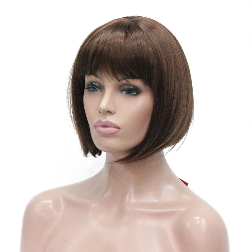 TR-5339 #31 auburn short straight bangs synthetic hair women's BOB full wig center skin top (2)