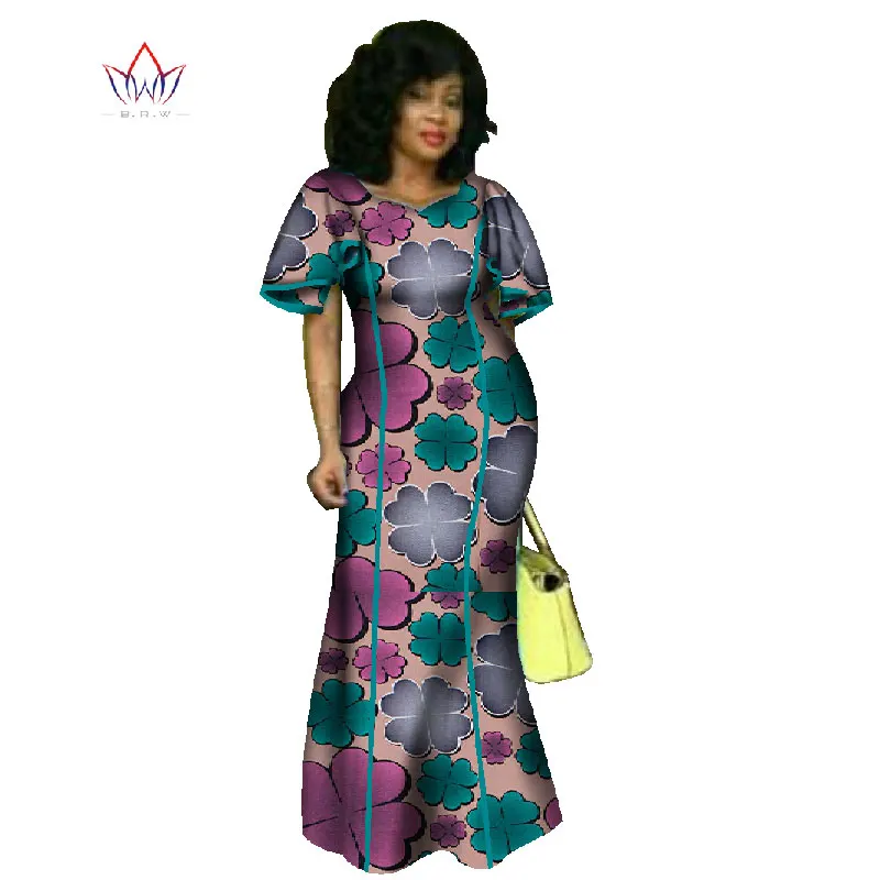 

Summer Women Robe 2019 New Fashion African Clothing Bazin Rich Long Plus Size Dresses for Women African Wax Print Dress WY746